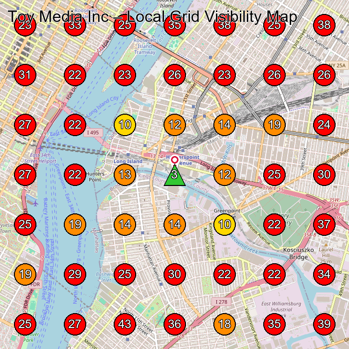 Toy Media Inc GeoGrid visibility map for Construction Company in Long Island City